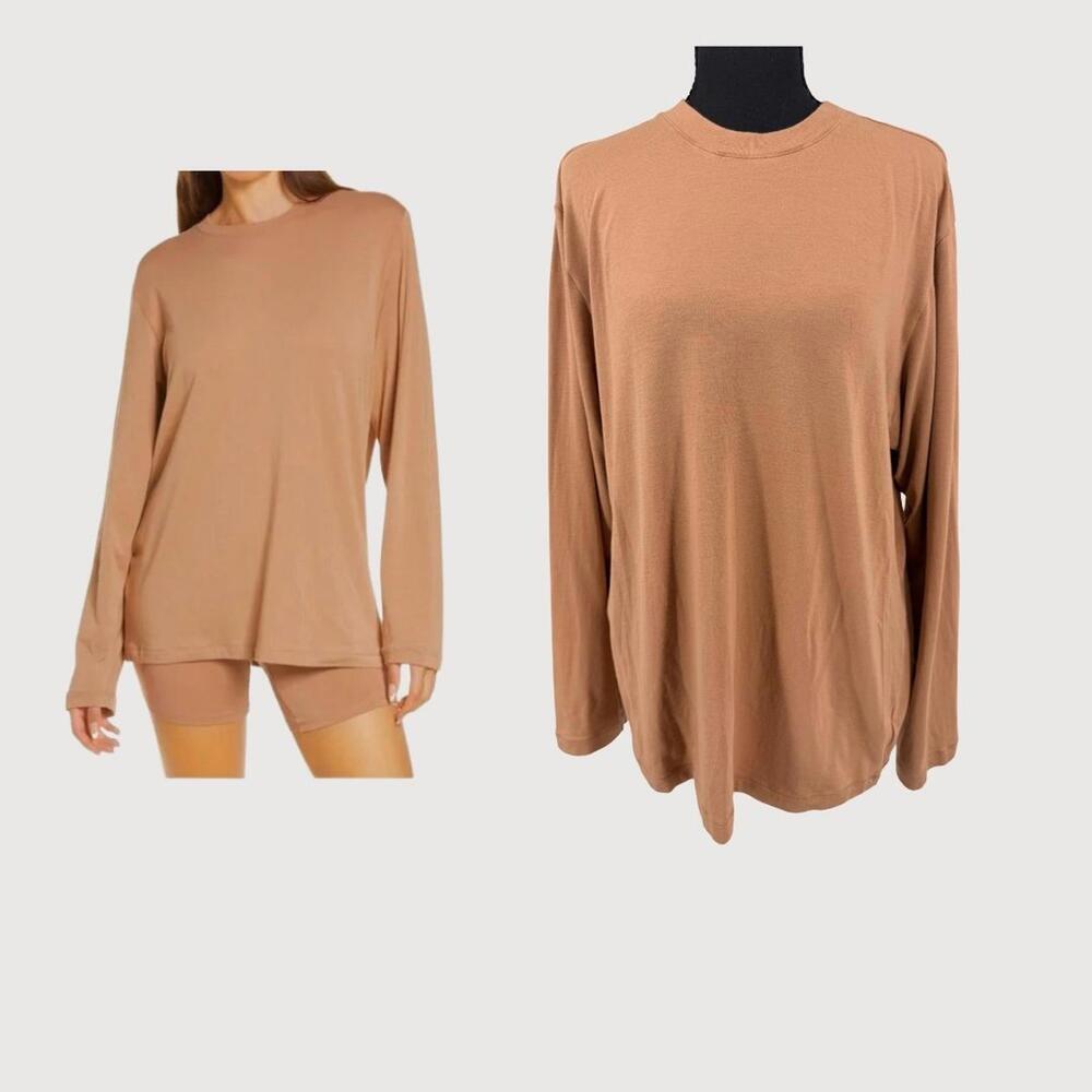 SKIMS Boyfriend Long Sleeve T-Shirt Camel Size M NWOT
